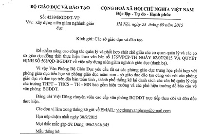 VP. Cảnh báo văn bản giả Bộ GD&ĐT kêu gọi xây dựng niên giám giáo dục.